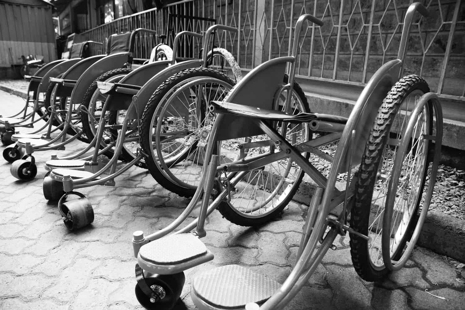 image of a row of wheel chairs.